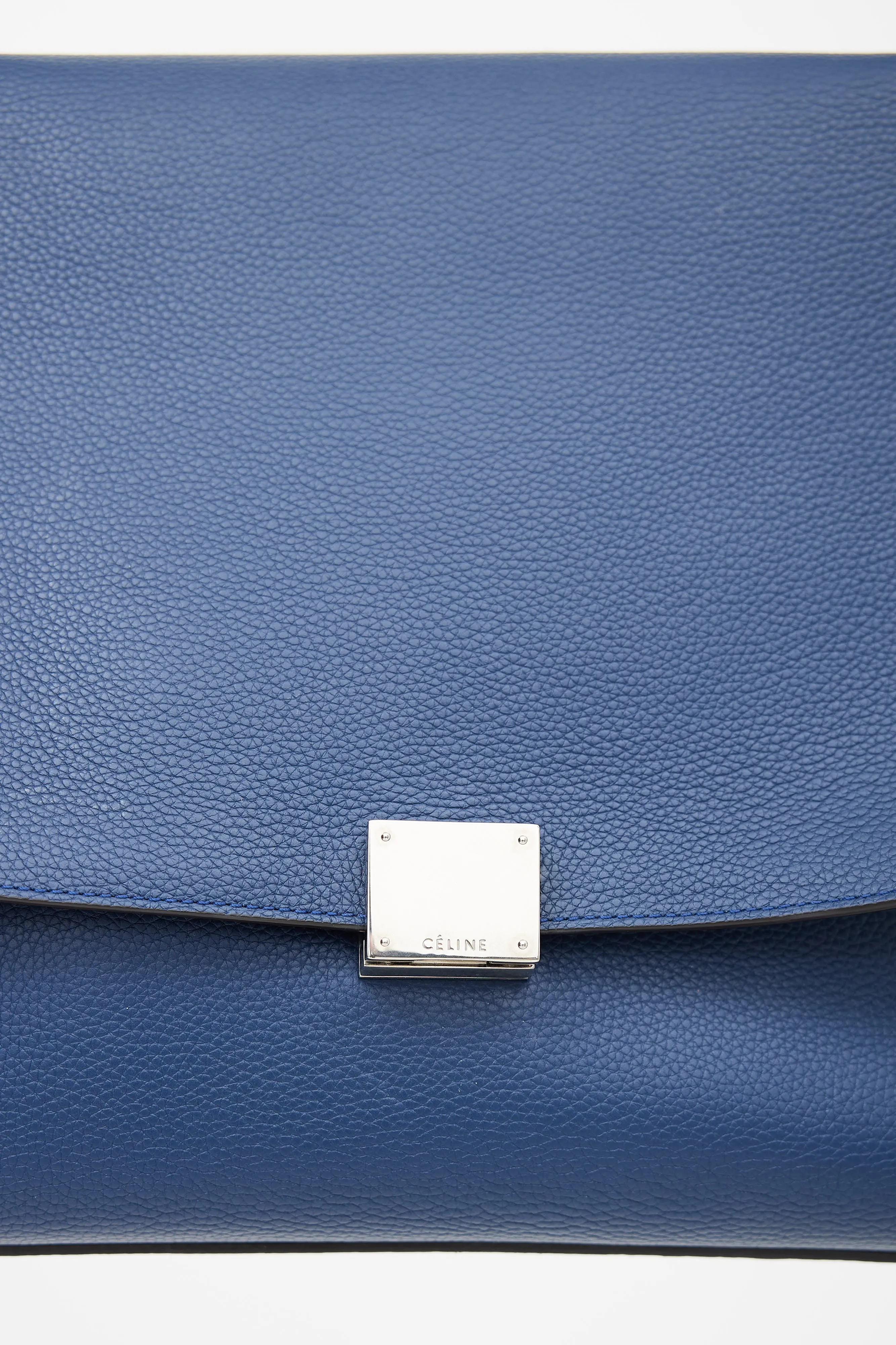Blue Leather Trapeze Shoulder Bag