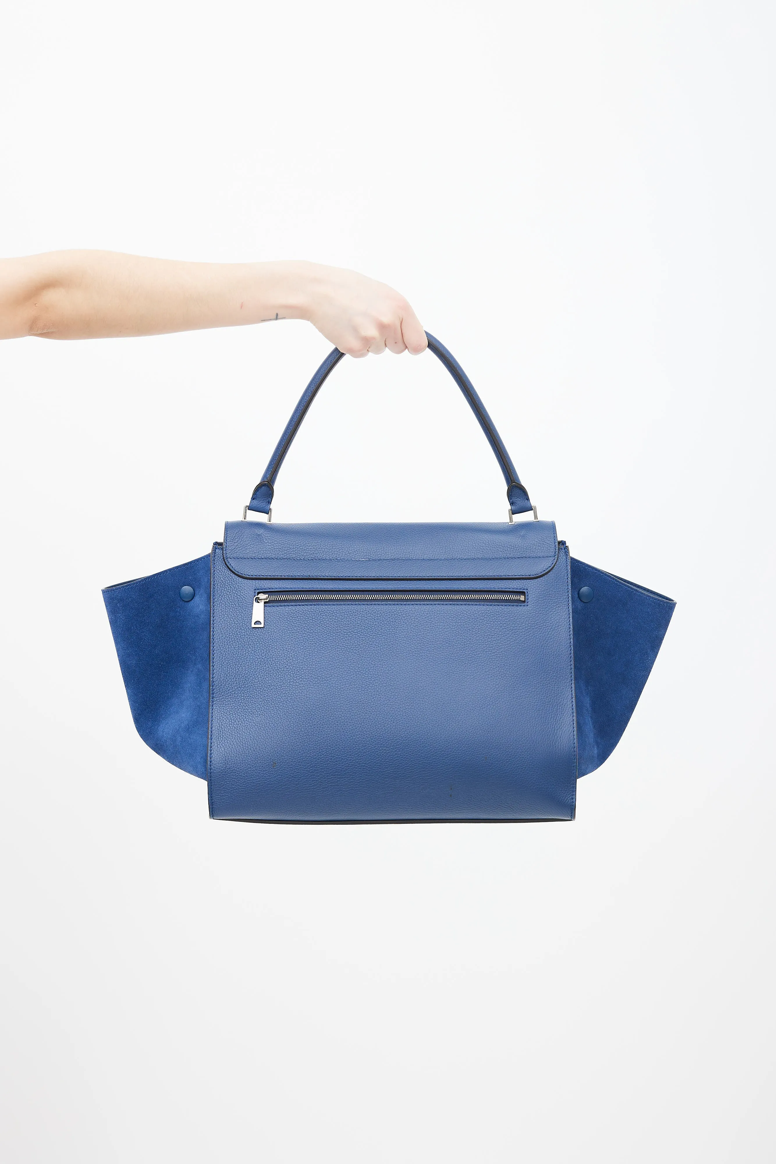 Blue Leather Trapeze Shoulder Bag