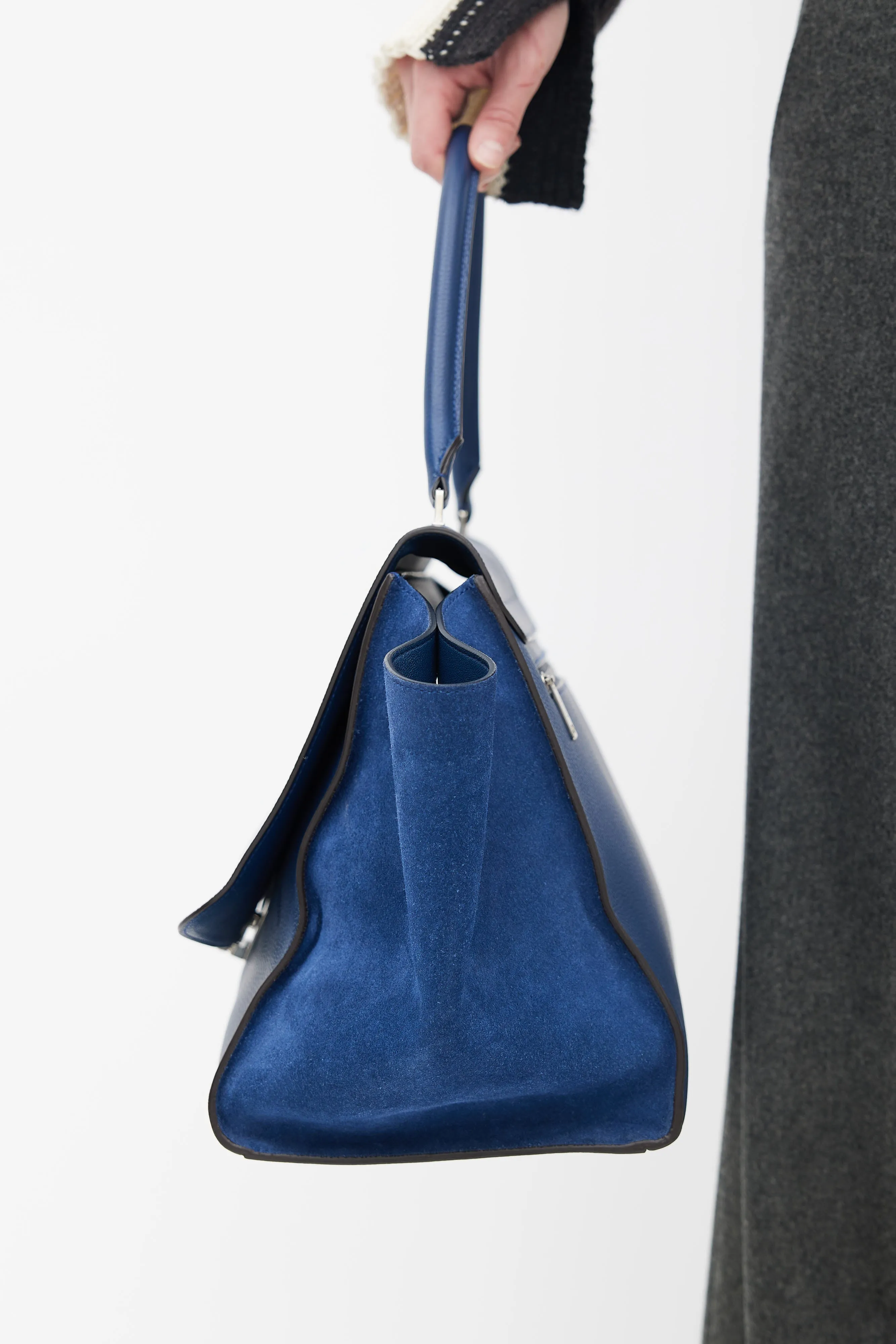 Blue Leather Trapeze Shoulder Bag
