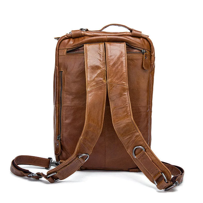 Brown Leather Backpack Cool Backpacks Laptop Backpack Convertible Crossbody Messenger Bag