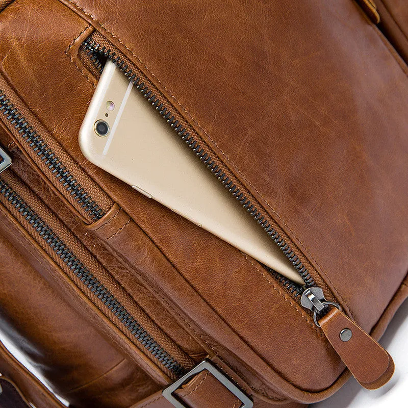 Brown Leather Backpack Cool Backpacks Laptop Backpack Convertible Crossbody Messenger Bag