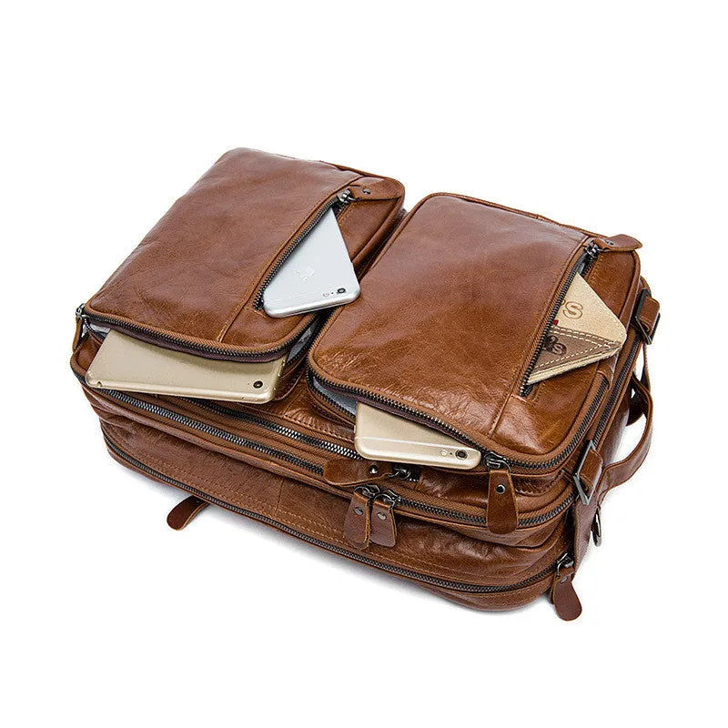 Brown Leather Backpack Cool Backpacks Laptop Backpack Convertible Crossbody Messenger Bag