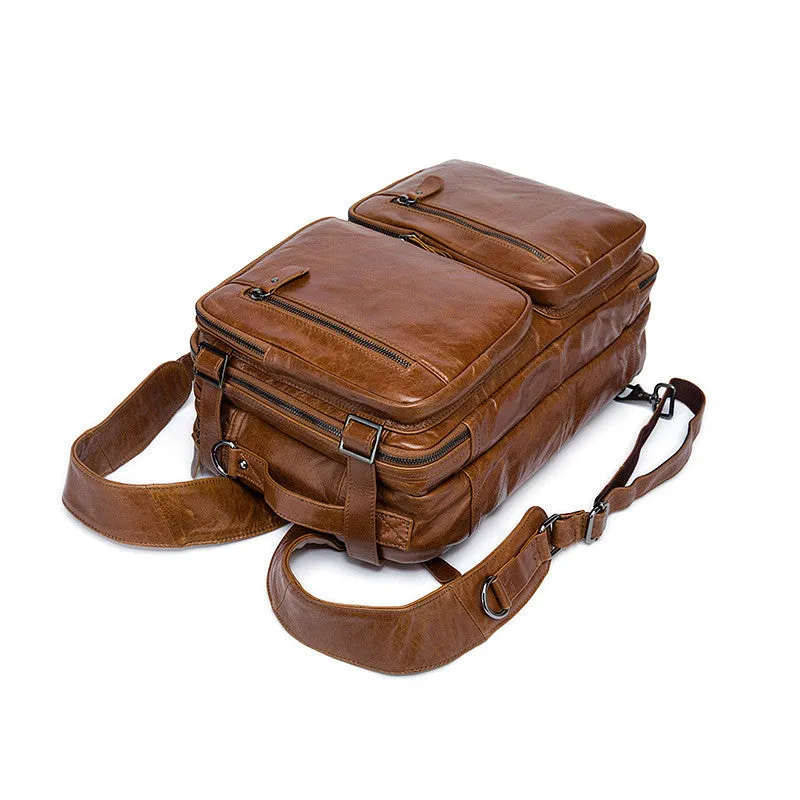 Brown Leather Backpack Cool Backpacks Laptop Backpack Convertible Crossbody Messenger Bag