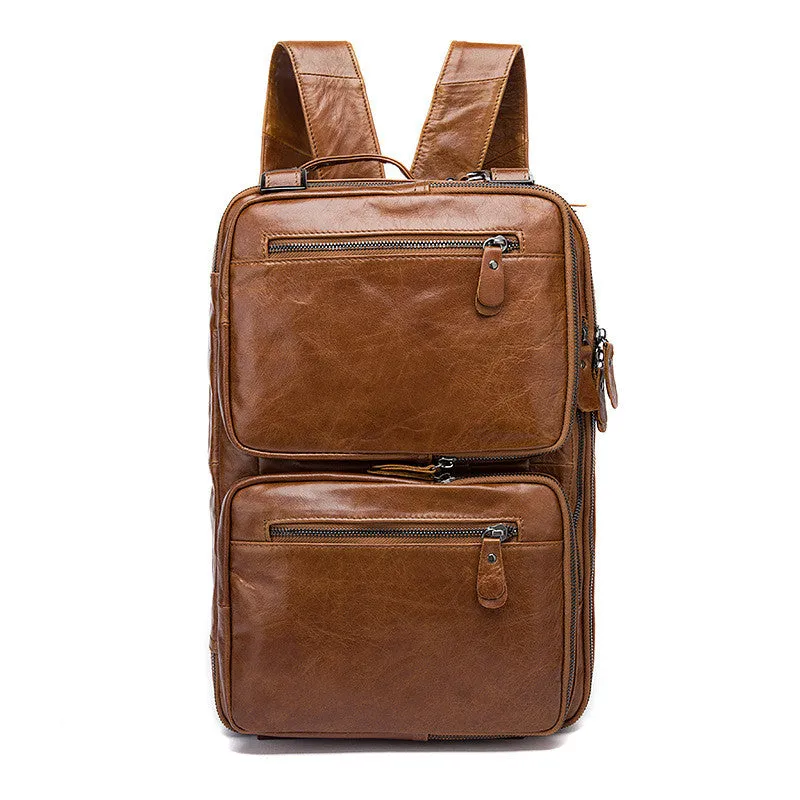 Brown Leather Backpack Cool Backpacks Laptop Backpack Convertible Crossbody Messenger Bag