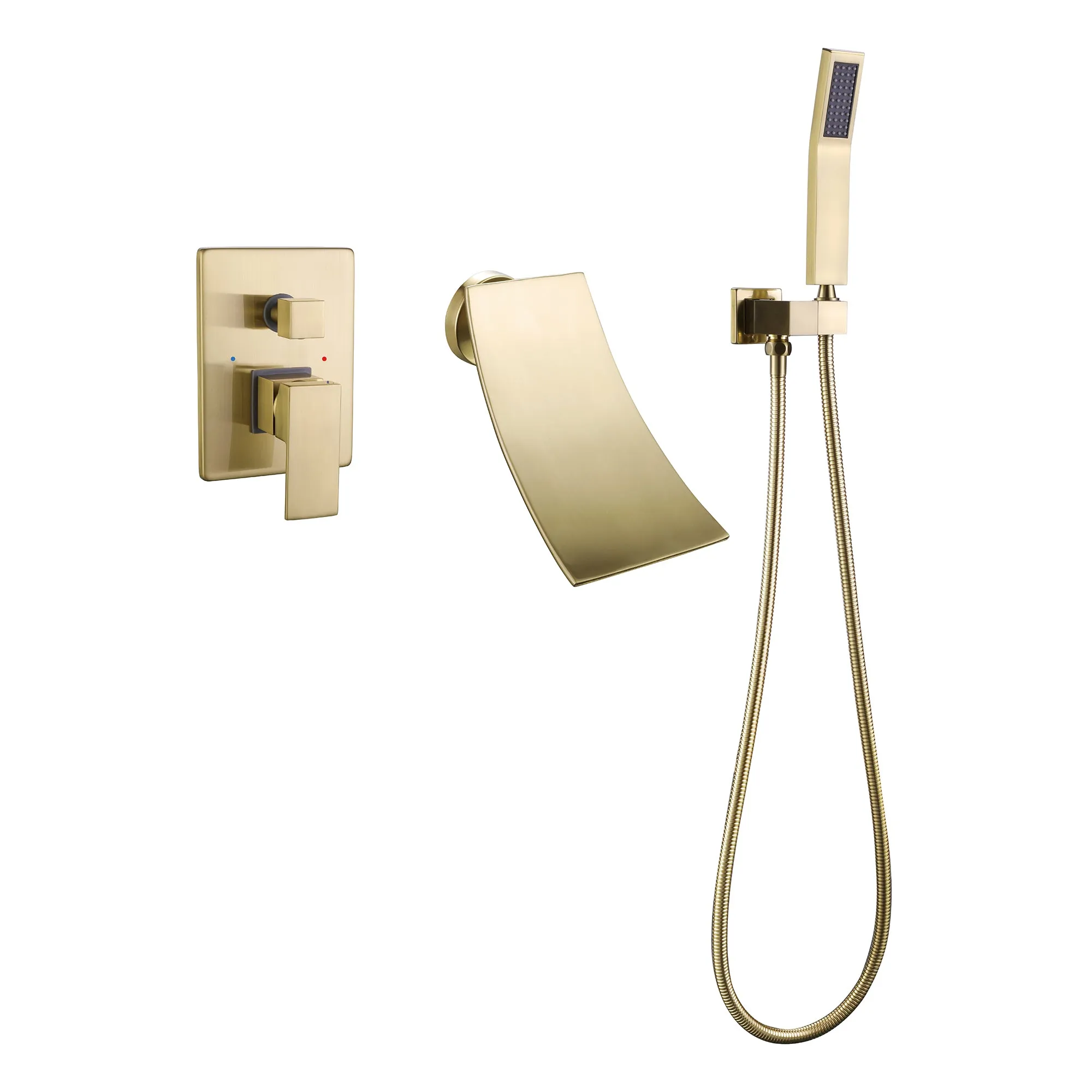 Brushed Gold Waterfall Spout Bathtub Faucet with Hand Shower RB1087