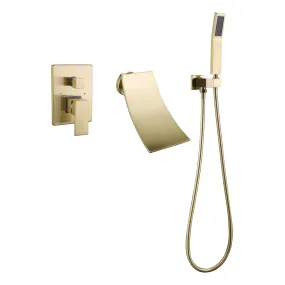 Brushed Gold Waterfall Spout Bathtub Faucet with Hand Shower RB1087