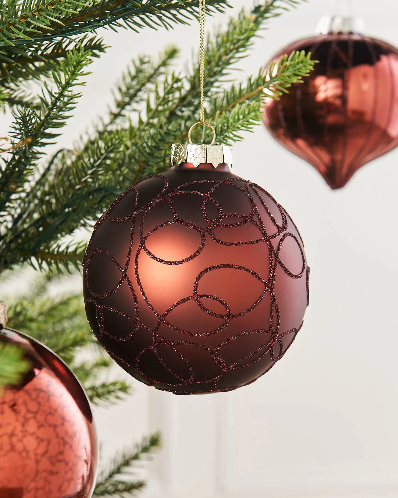 Burgundy Glass Baubles, 6 Pack, 10 cm