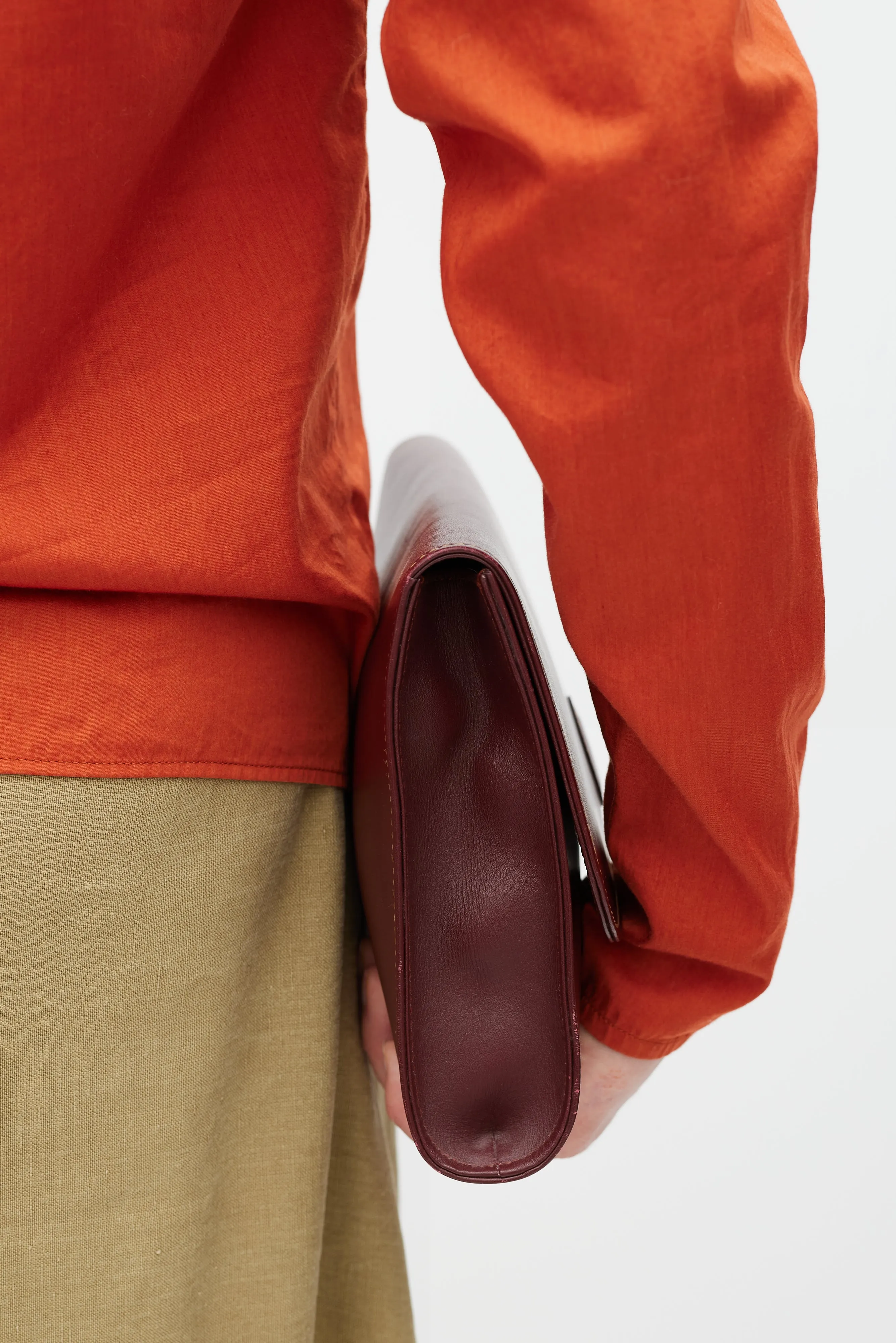 Burgundy Leather Flap Clutch