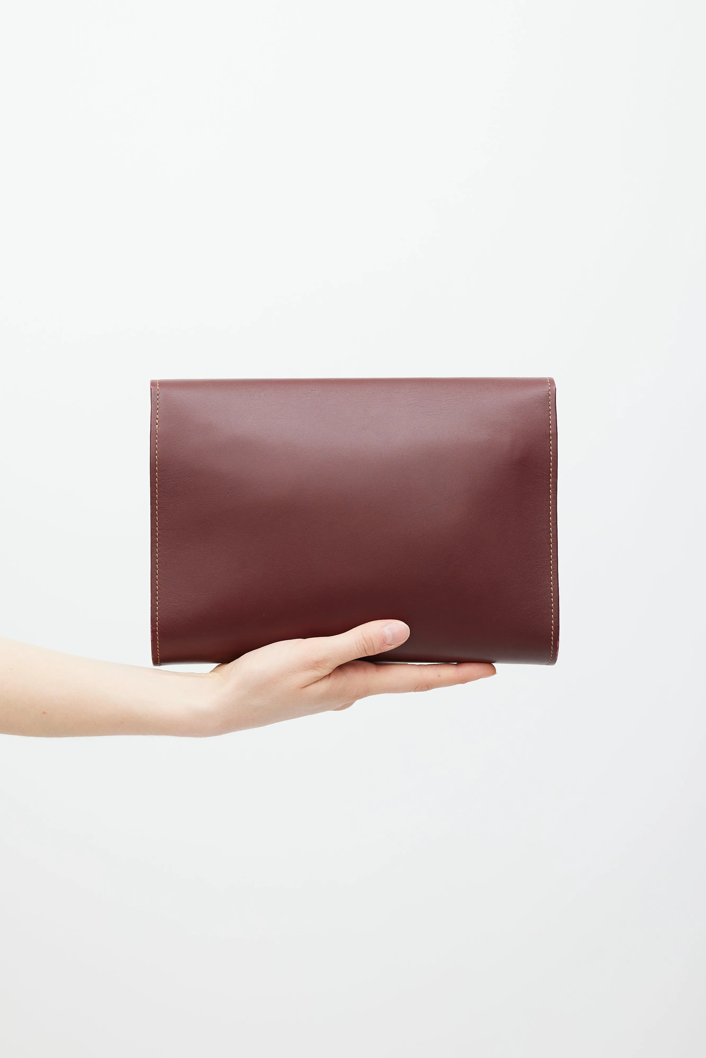 Burgundy Leather Flap Clutch