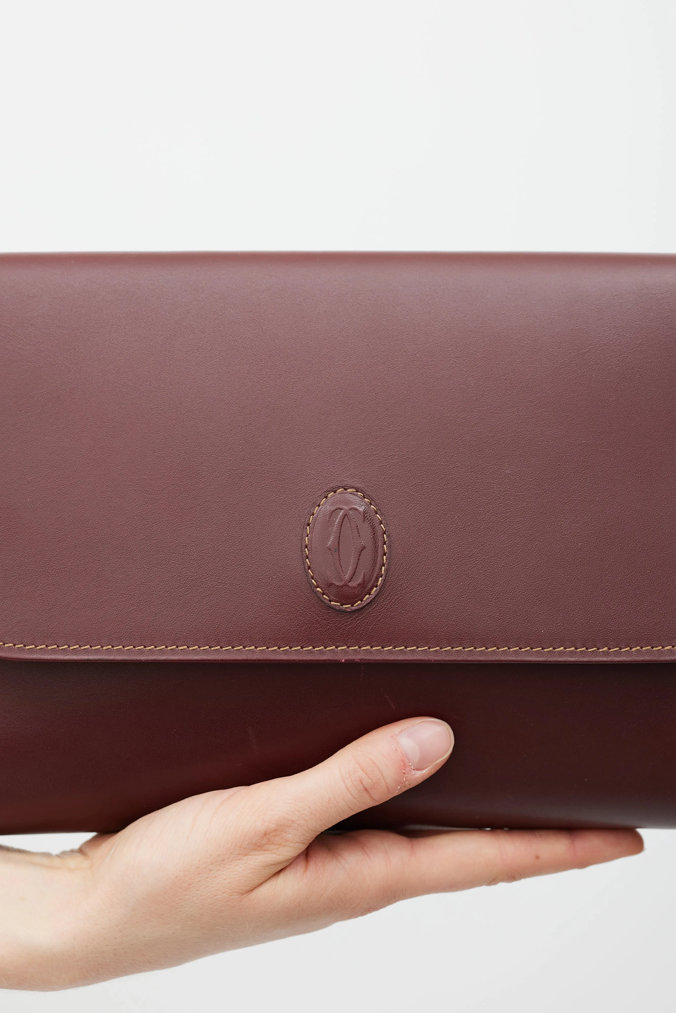 Burgundy Leather Flap Clutch