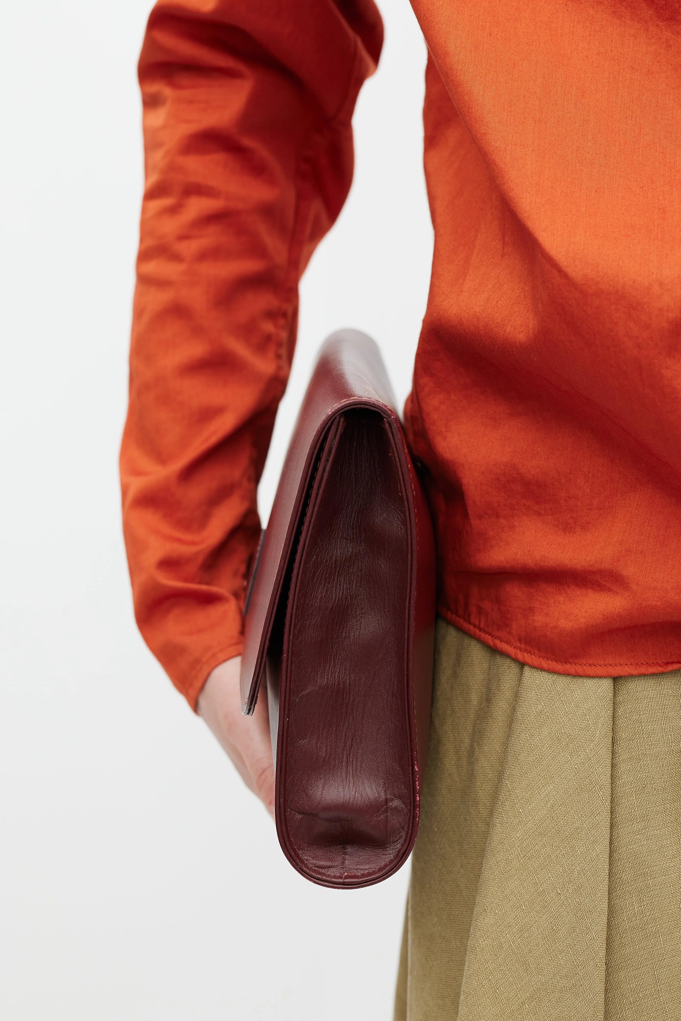 Burgundy Leather Flap Clutch