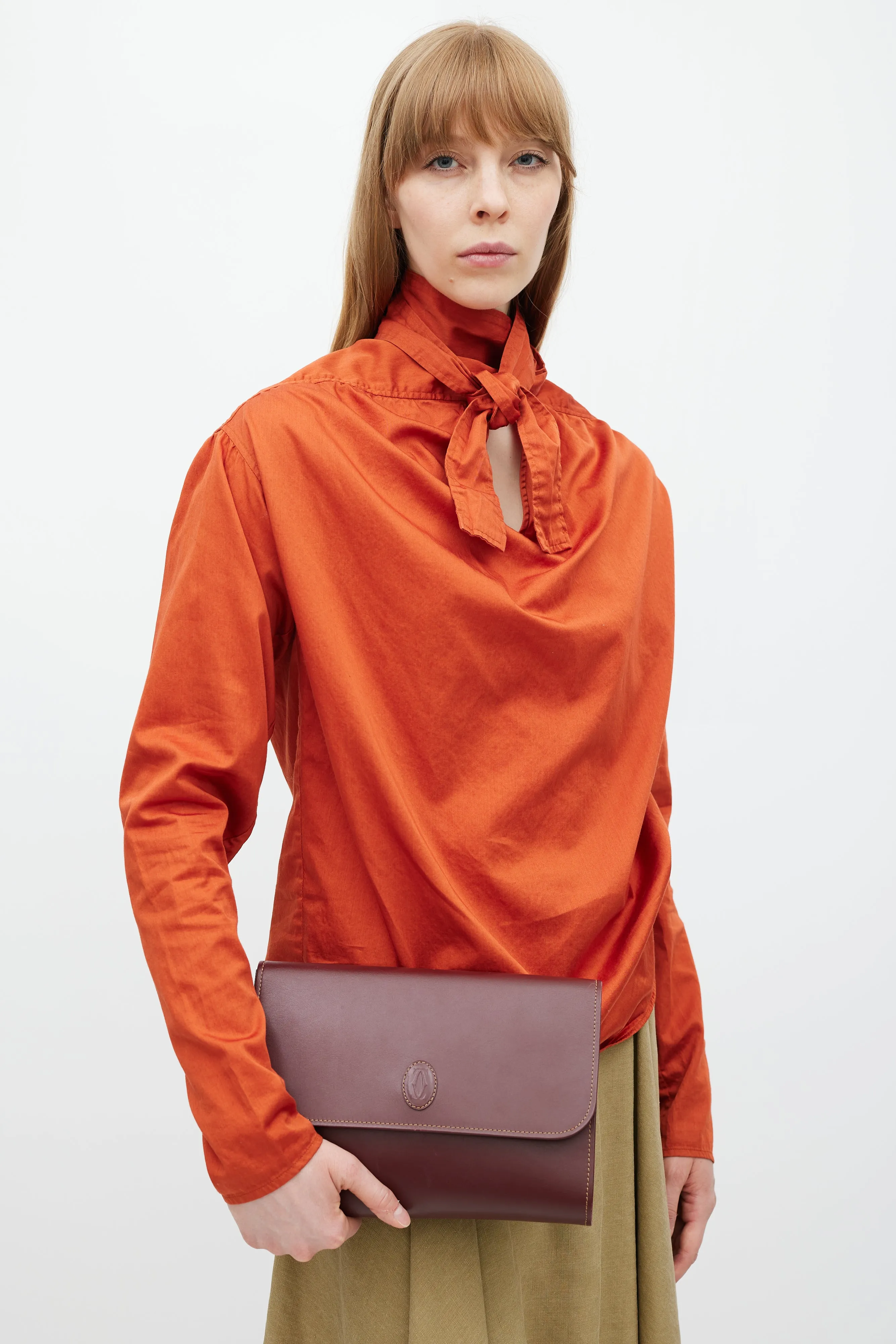 Burgundy Leather Flap Clutch