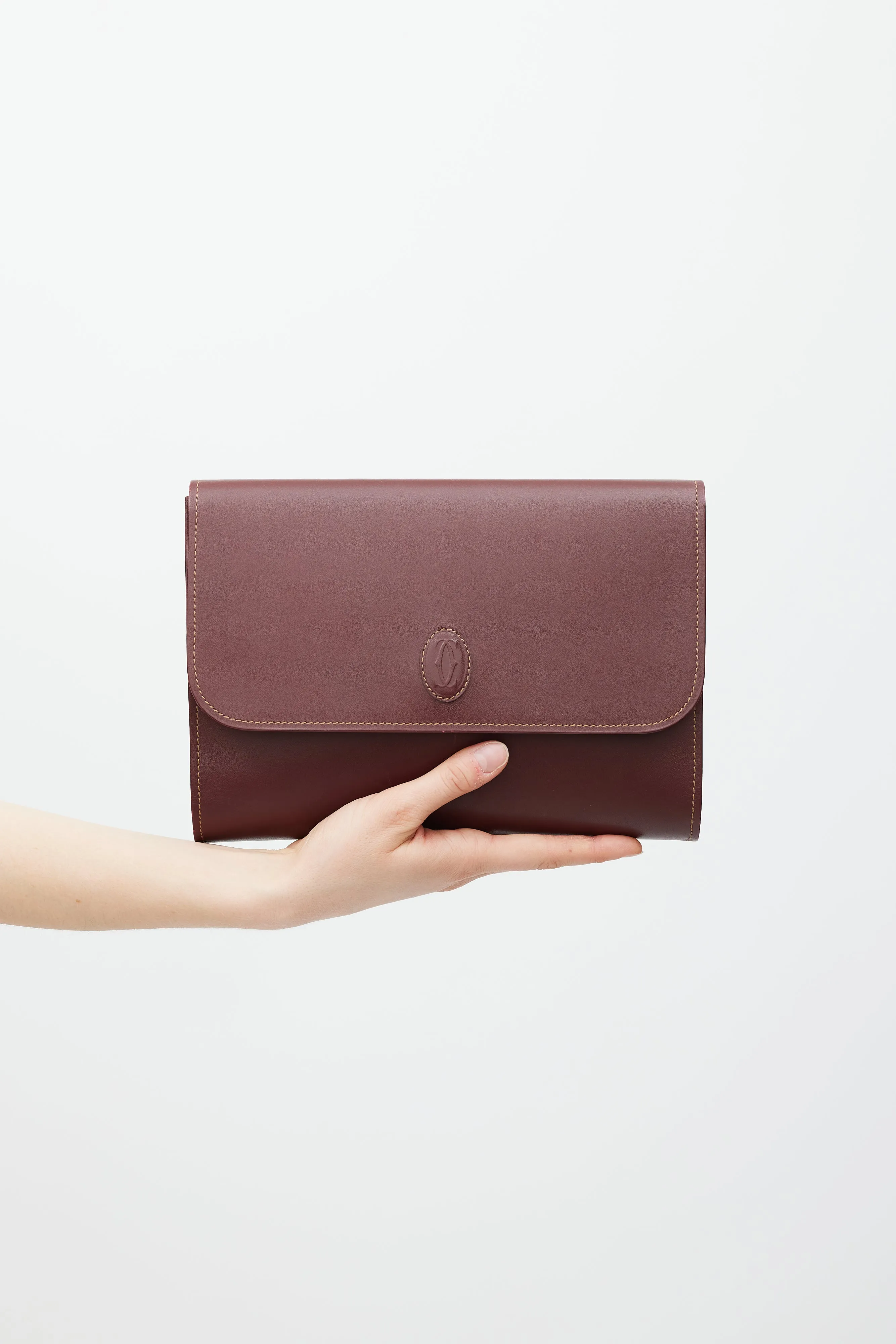 Burgundy Leather Flap Clutch