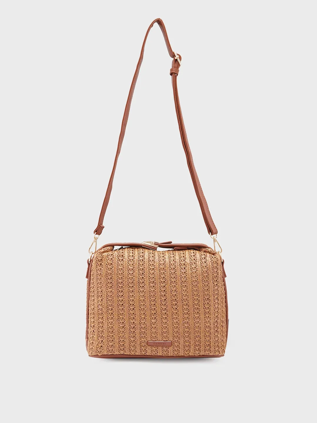 Caprese Neo Sling Medium Self Design Womens Handbag Tan