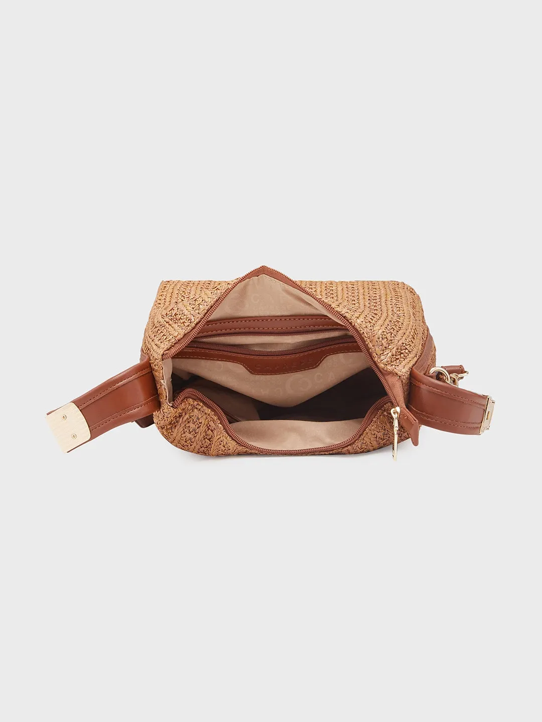 Caprese Neo Sling Medium Self Design Womens Handbag Tan