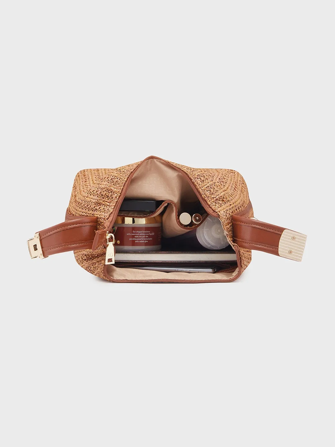 Caprese Neo Sling Medium Self Design Womens Handbag Tan