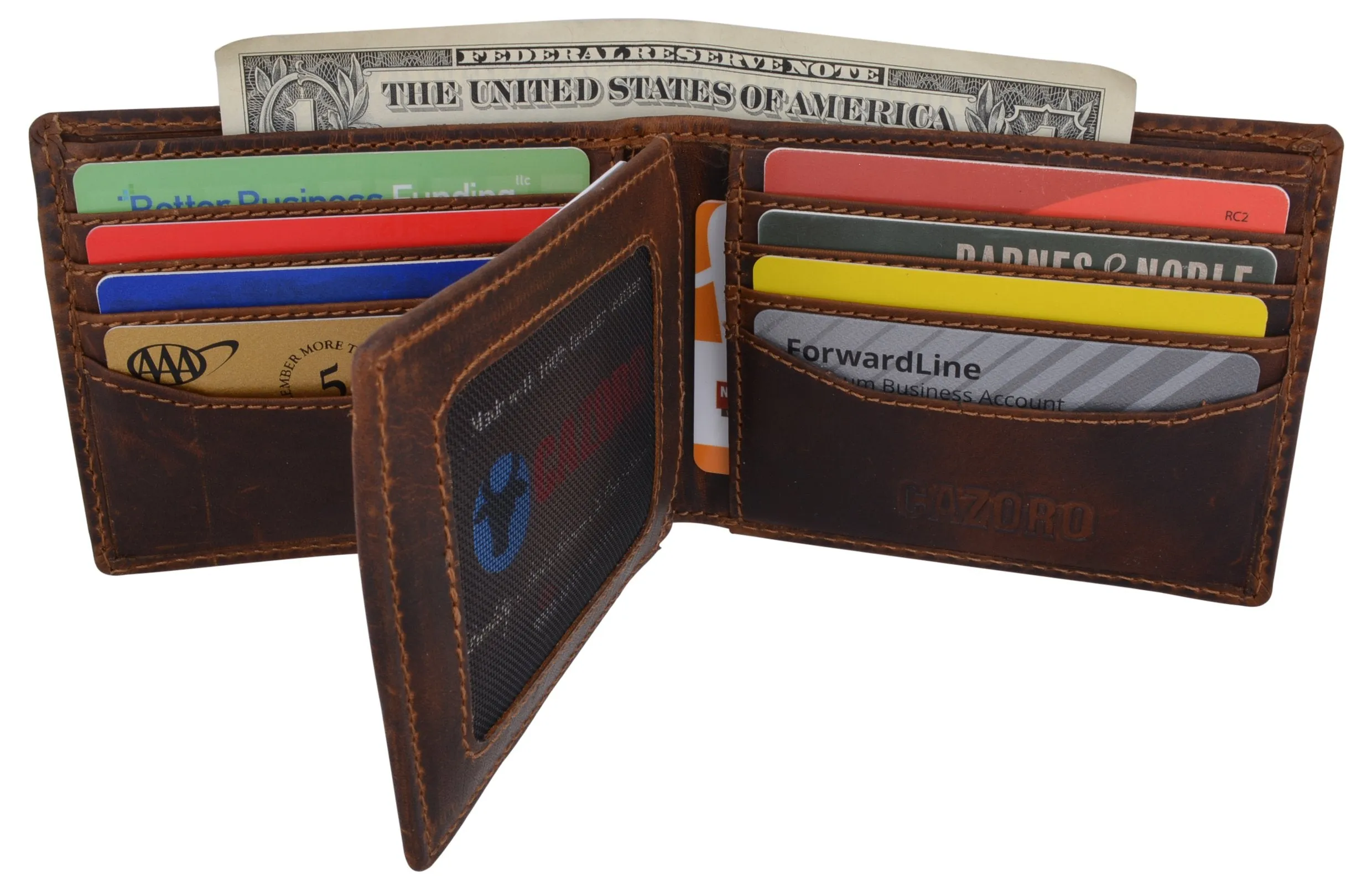 Cazoro Mens Distress Vintage Leather RFID Tested Credit Card ID Bifold Wallet 615002RHU