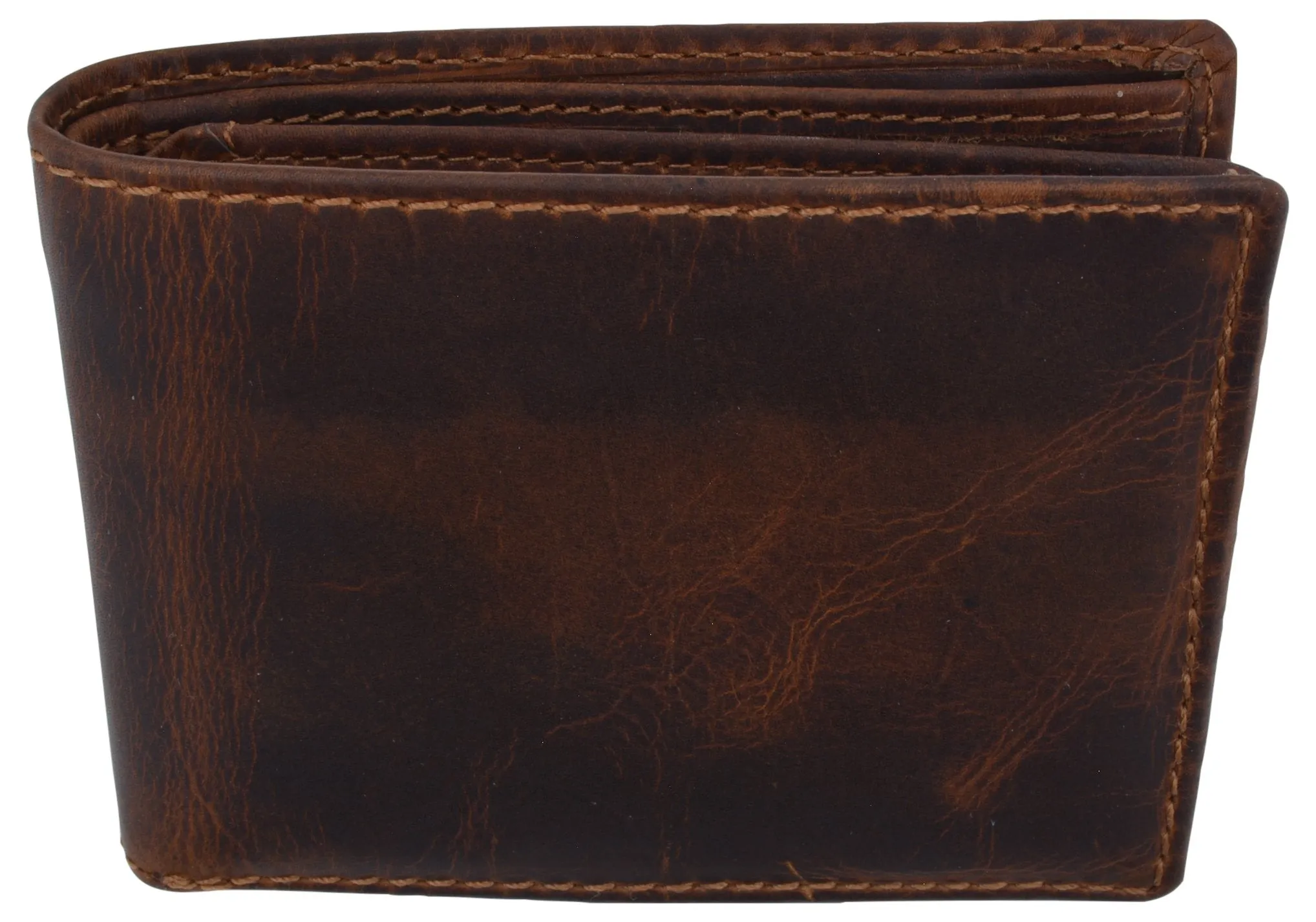 Cazoro Mens Distress Vintage Leather RFID Tested Credit Card ID Bifold Wallet 615002RHU
