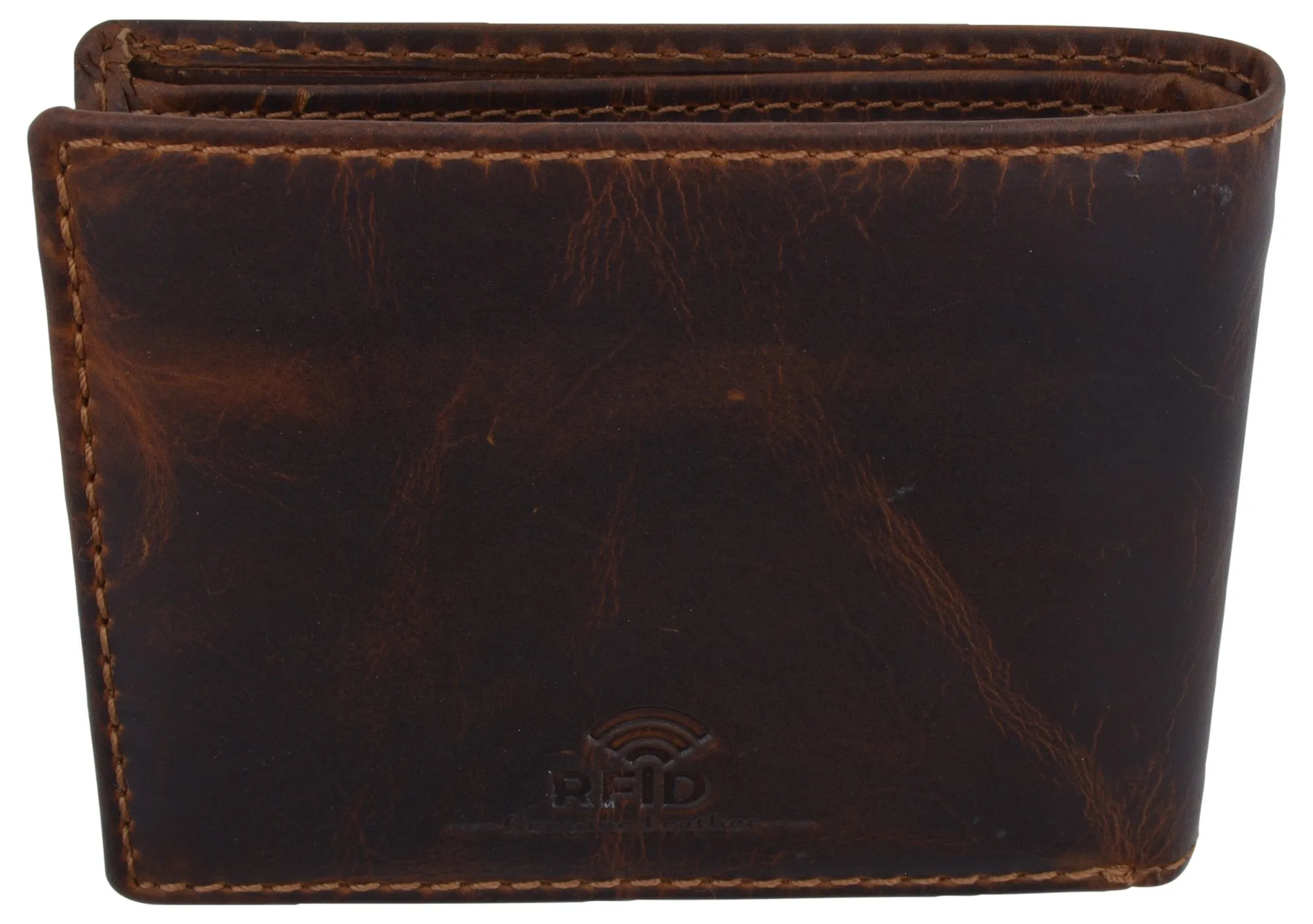 Cazoro Mens Distress Vintage Leather RFID Tested Credit Card ID Bifold Wallet 615002RHU