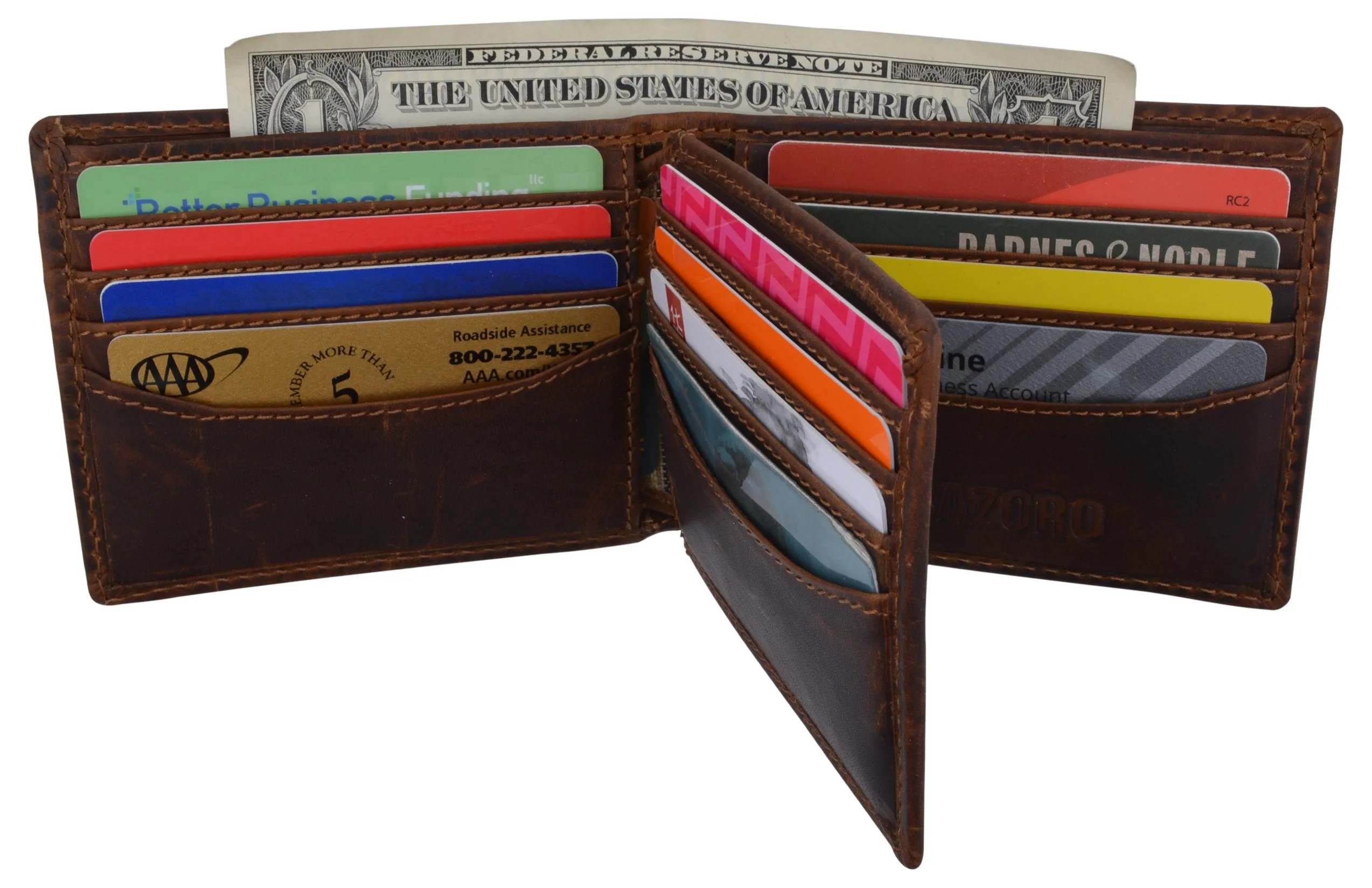 Cazoro Mens Distress Vintage Leather RFID Tested Credit Card ID Bifold Wallet 615002RHU