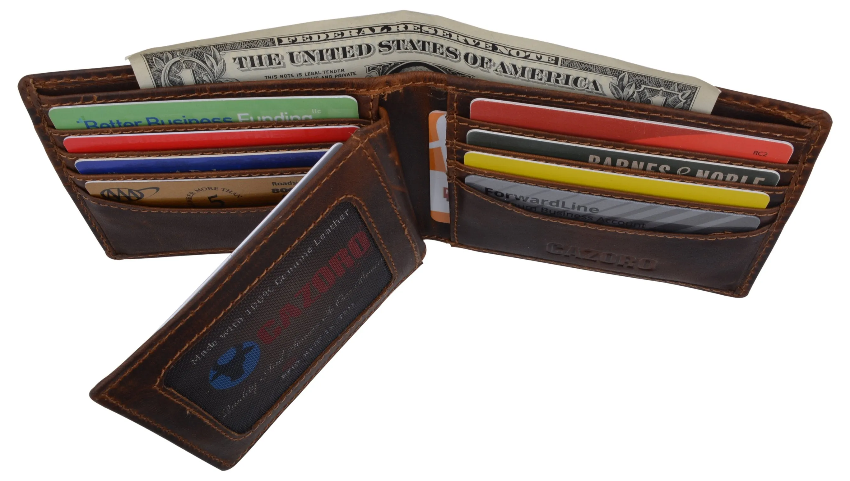 Cazoro Mens Distress Vintage Leather RFID Tested Credit Card ID Bifold Wallet 615002RHU