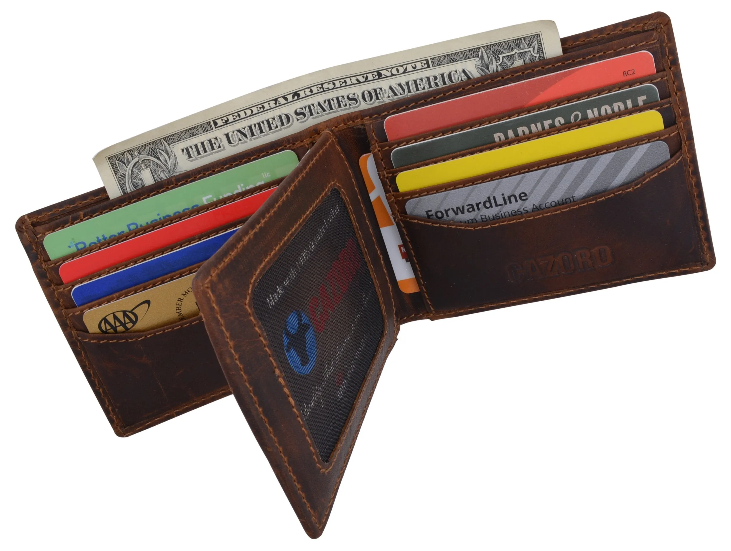 Cazoro Mens Distress Vintage Leather RFID Tested Credit Card ID Bifold Wallet 615002RHU
