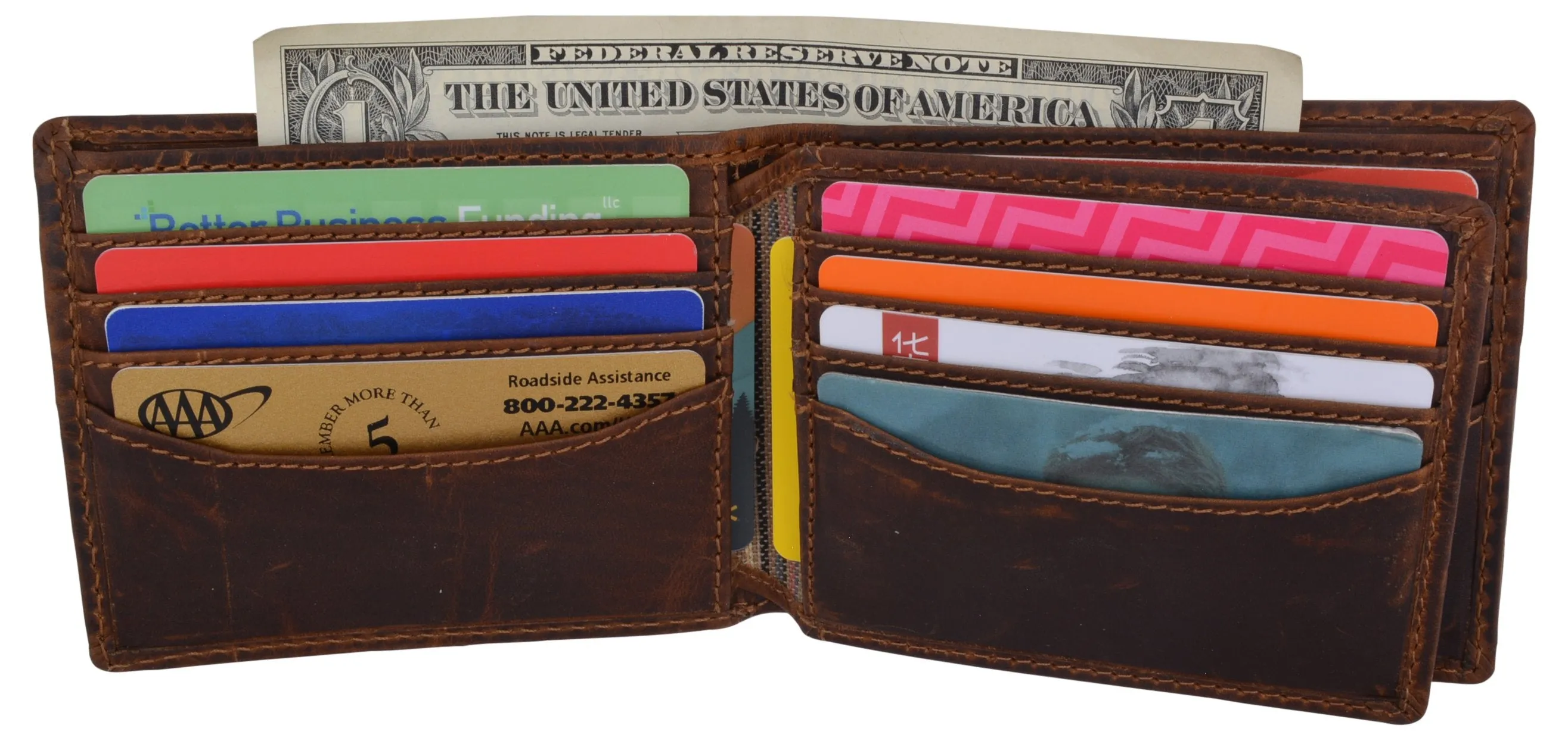 Cazoro Mens Distress Vintage Leather RFID Tested Credit Card ID Bifold Wallet 615002RHU