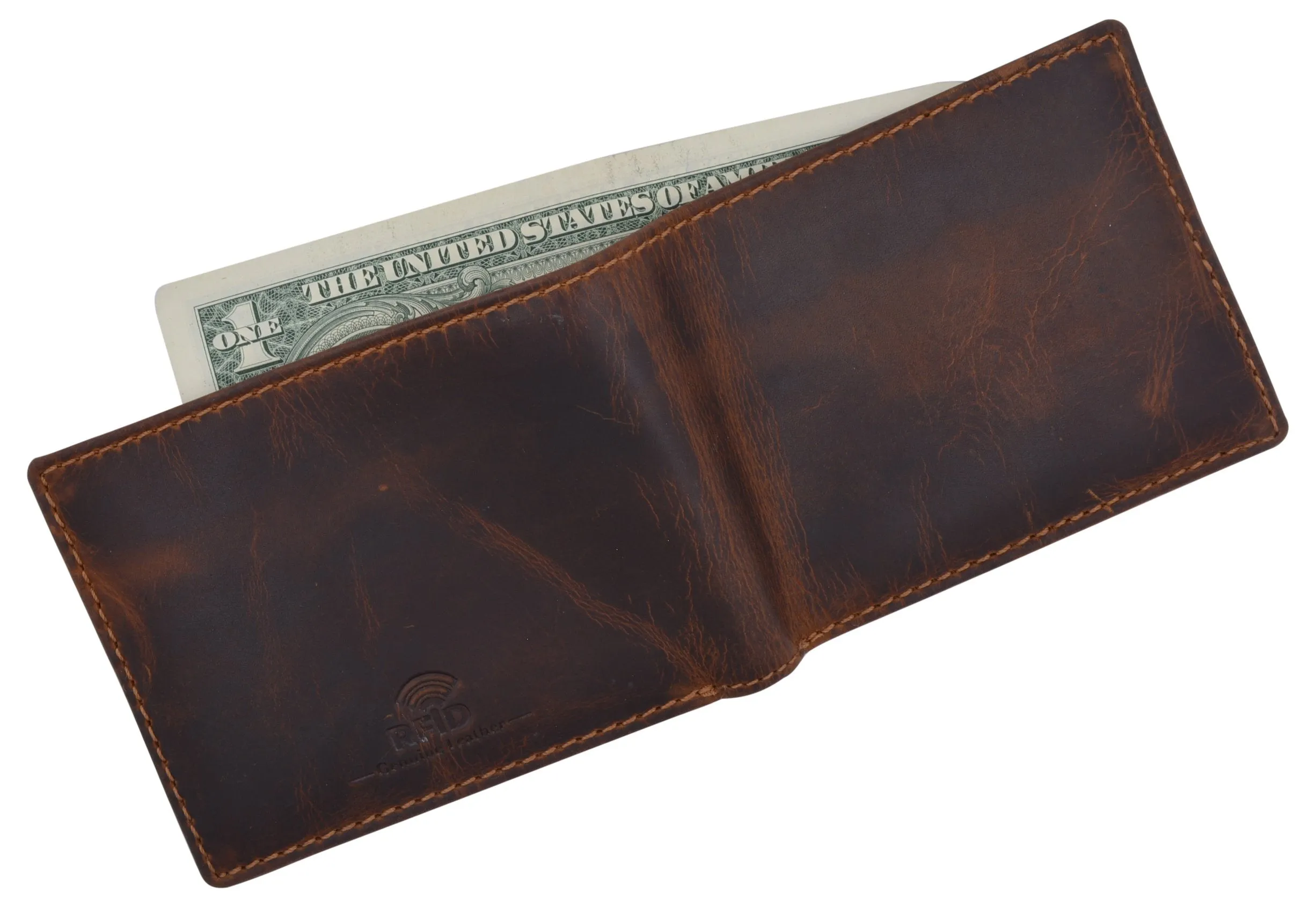 Cazoro Mens Distress Vintage Leather RFID Tested Credit Card ID Bifold Wallet 615002RHU