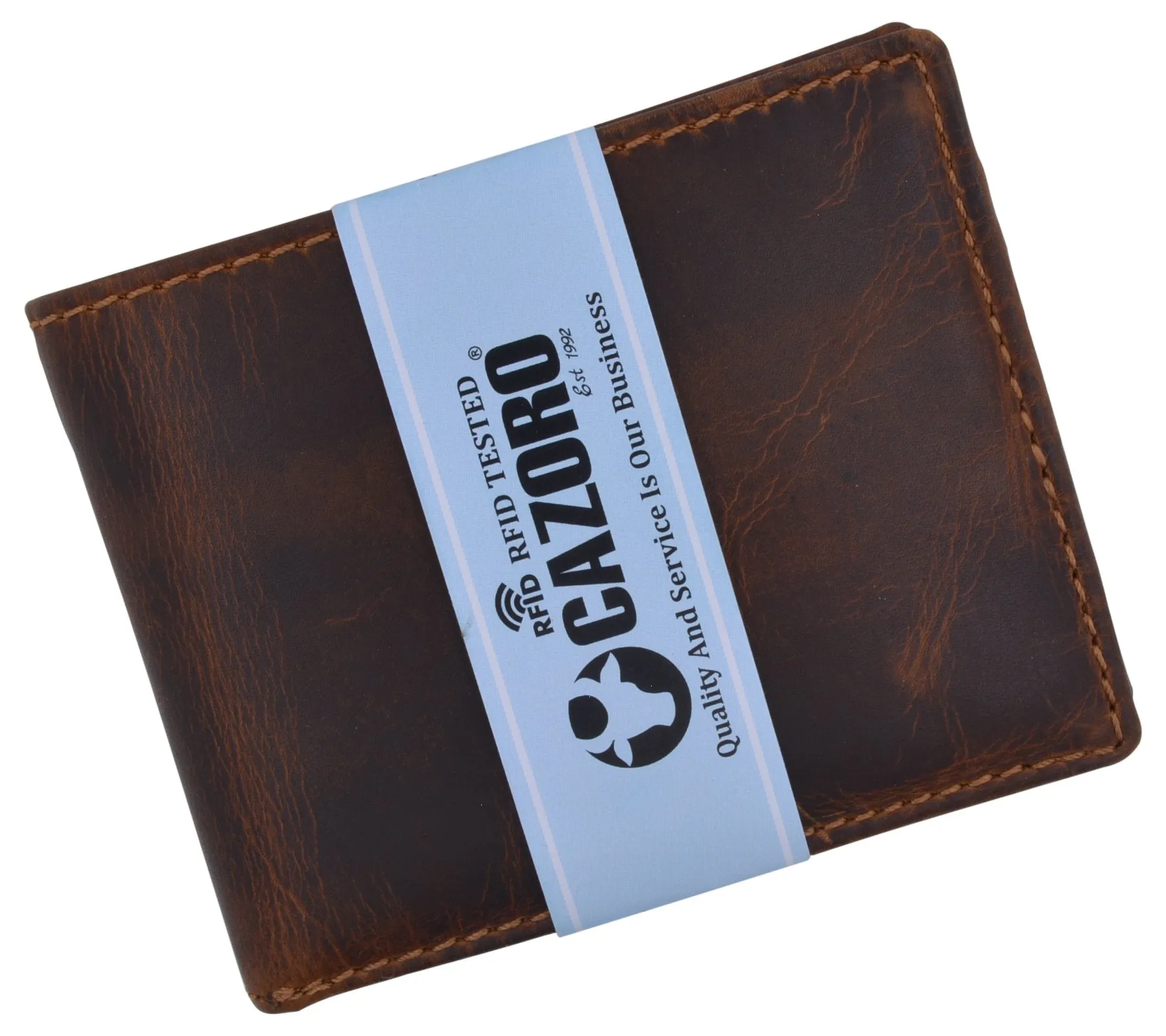 Cazoro Mens Distress Vintage Leather RFID Tested Credit Card ID Bifold Wallet 615002RHU