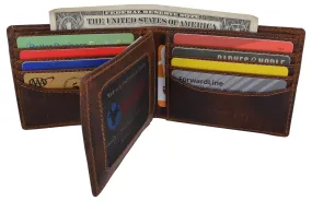 Cazoro Mens Distress Vintage Leather RFID Tested Credit Card ID Bifold Wallet 615002RHU