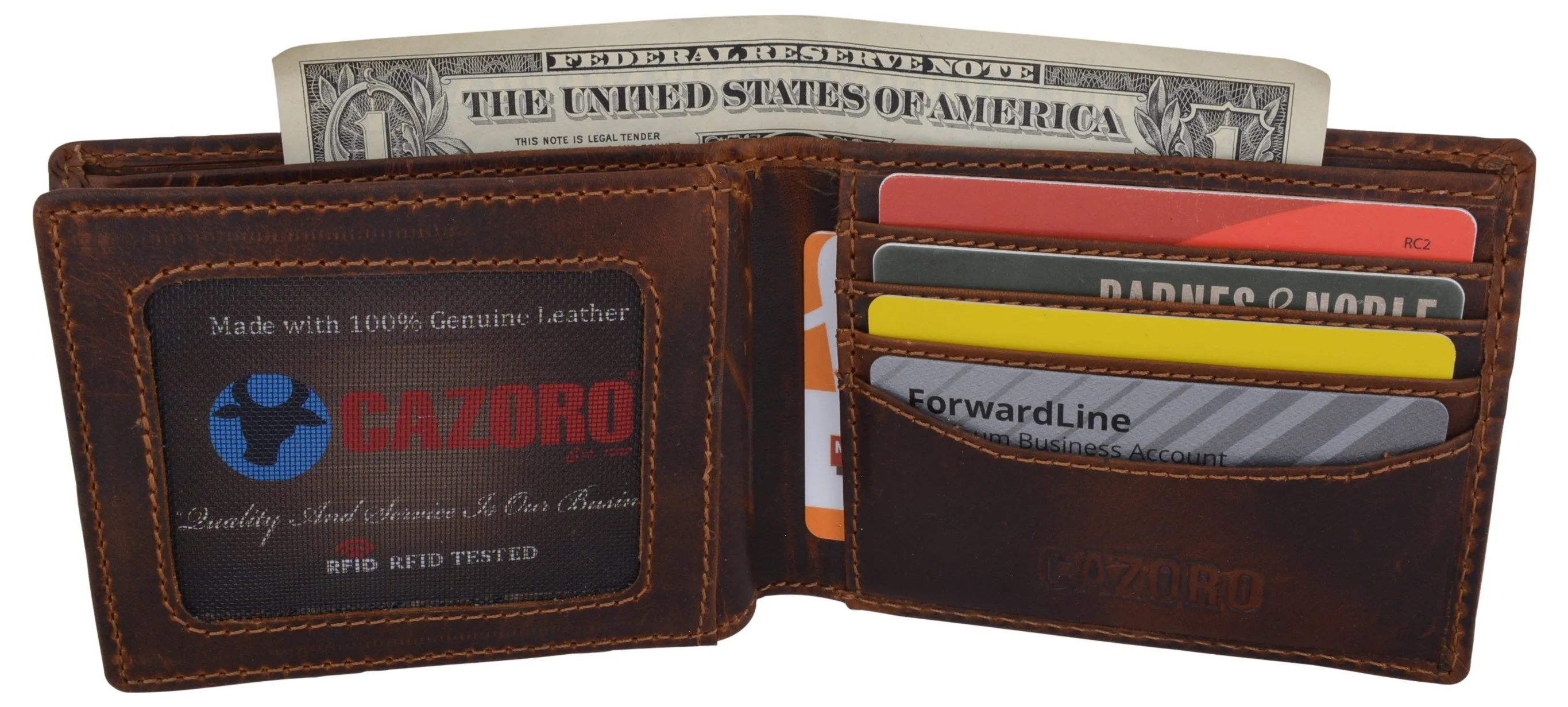 Cazoro Mens Distress Vintage Leather RFID Tested Credit Card ID Bifold Wallet 615002RHU