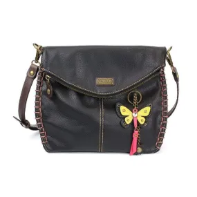 Chala Charming Black Crossbody Bag With Flap Top and Zipper or Shoulder Handbag