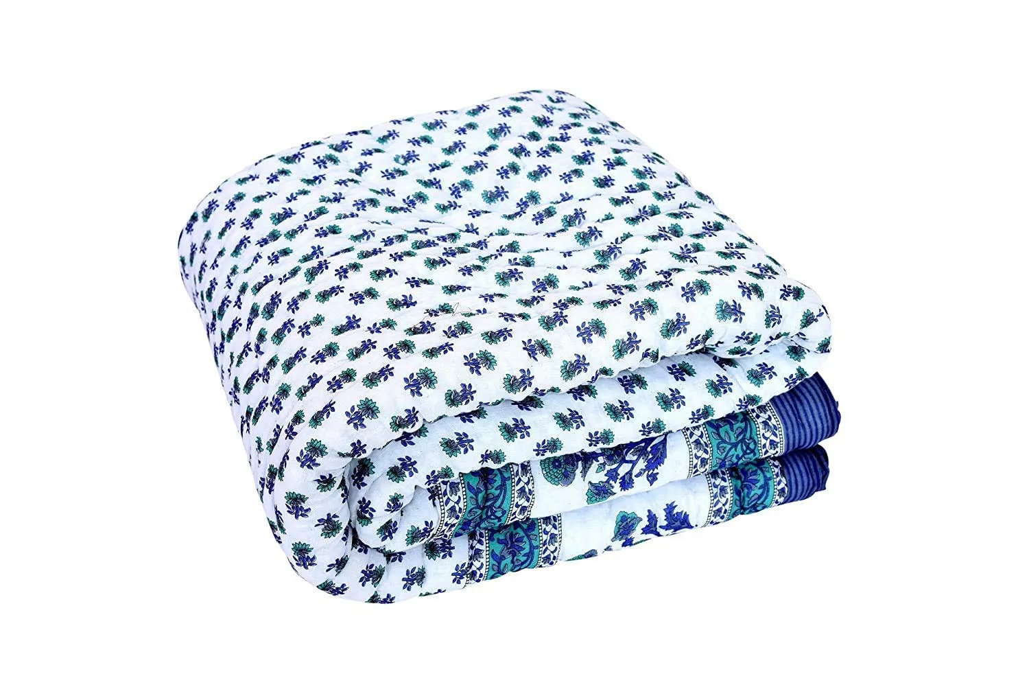 Chhaarodiya Cotton Single Bed Jaipuri Razai Quilt Light Weight - Abstract, Blue- All Seasons Comfort Quilt