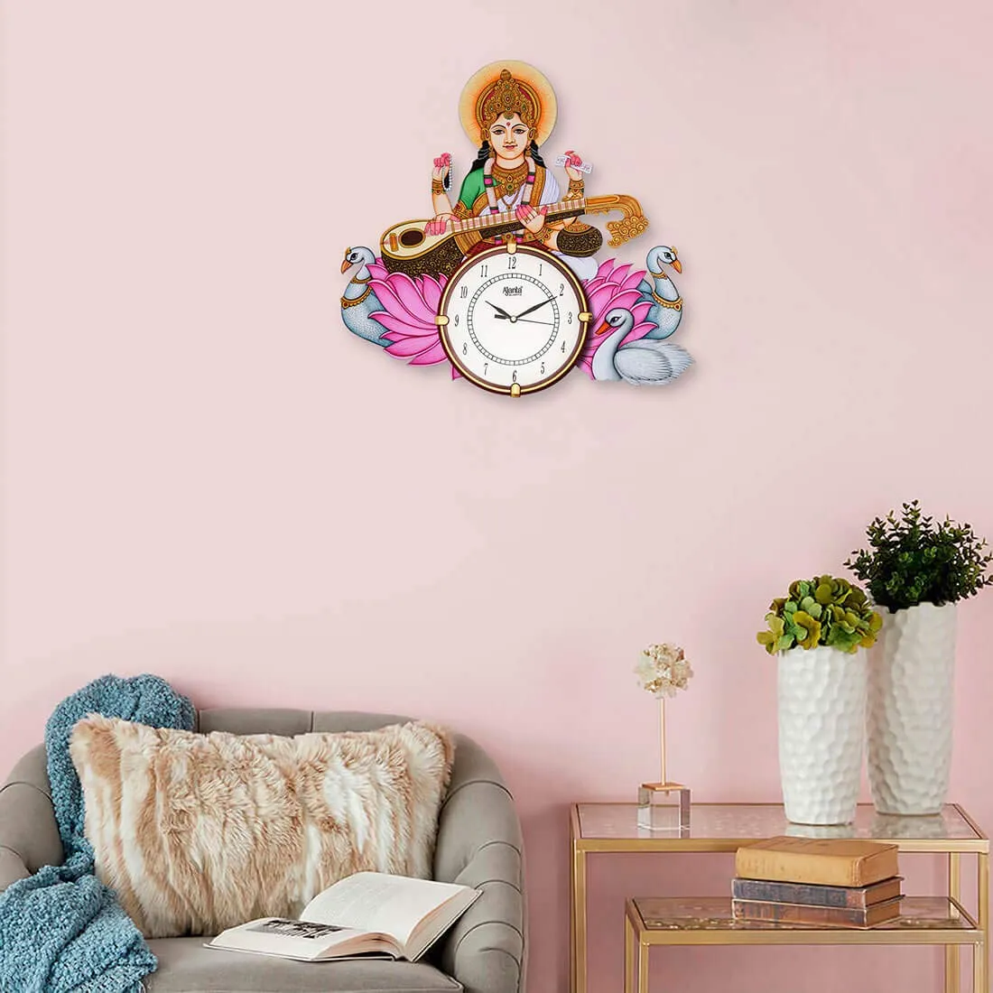 CIRCADIAN Ajanta Wooden Analog Wall Clock Design for Home Hall Living Room Decor Office Kids Bedroom Stylish Ethnic Antique Decorative Multi Colour 36 * 36 cm (Pack of 1)