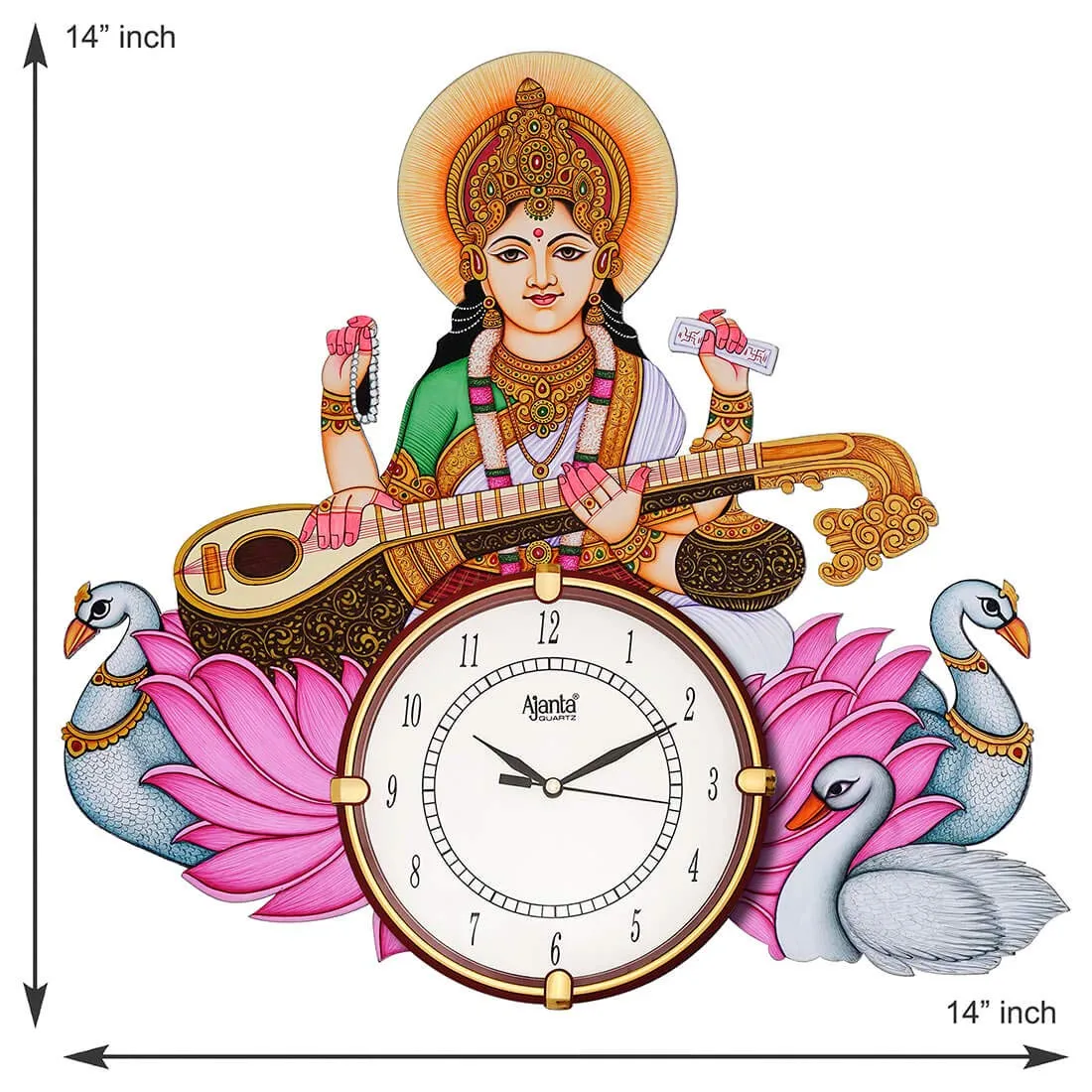 CIRCADIAN Ajanta Wooden Analog Wall Clock Design for Home Hall Living Room Decor Office Kids Bedroom Stylish Ethnic Antique Decorative Multi Colour 36 * 36 cm (Pack of 1)