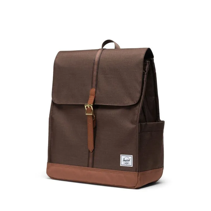 City Backpack in Chocolate Brown Crosshatch and Saddle Brown