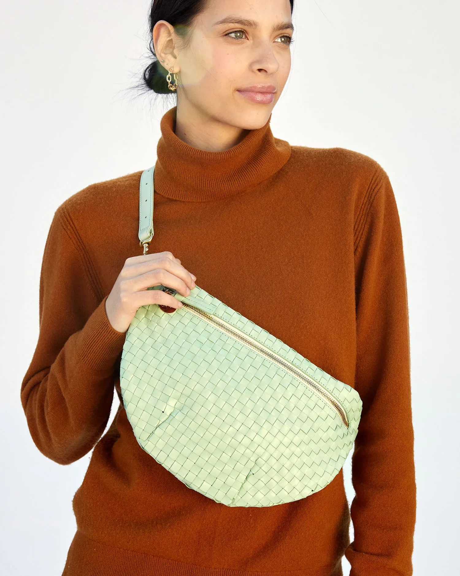 Clare V - Grande Fanny in Mist Woven Checker