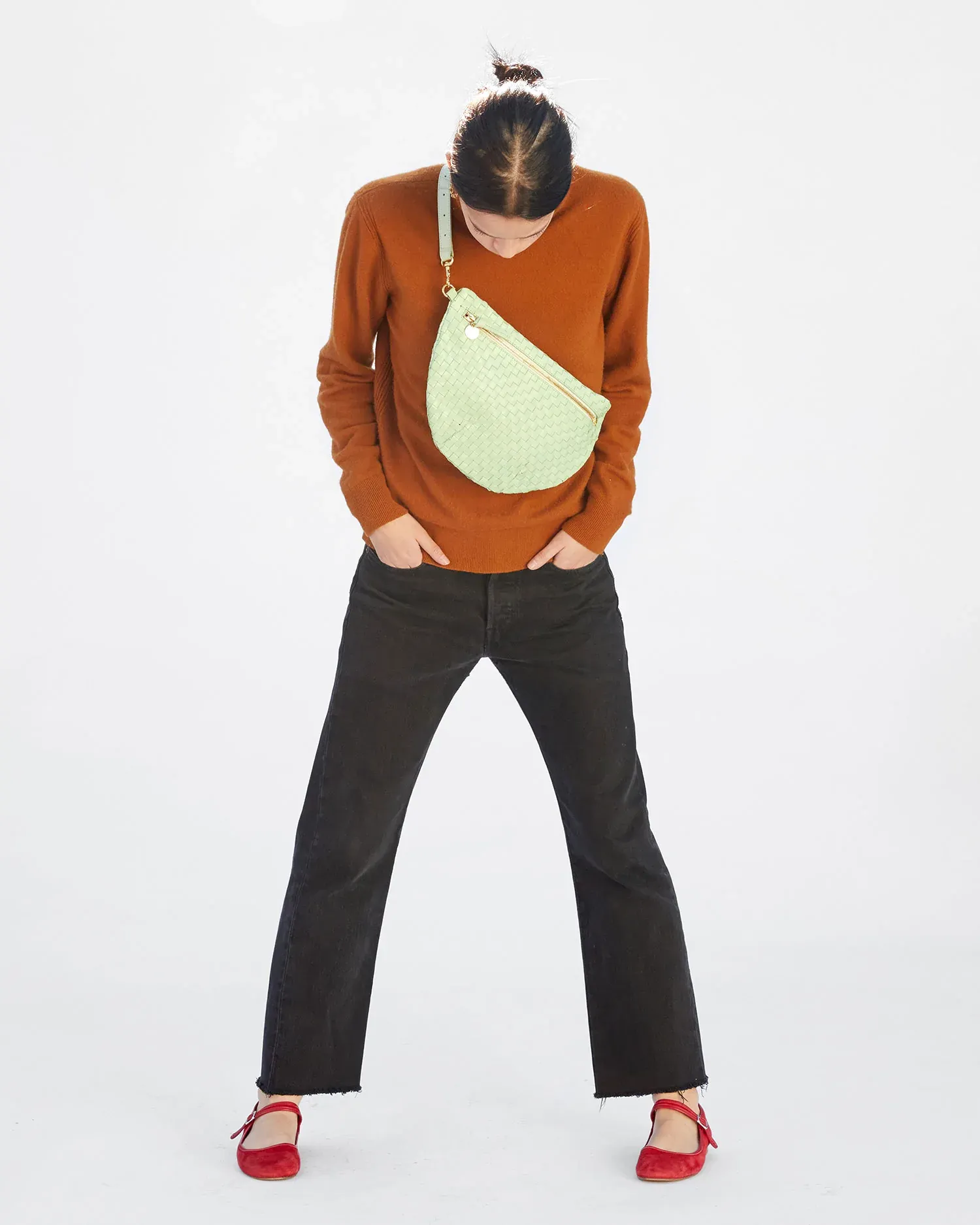 Clare V - Grande Fanny in Mist Woven Checker