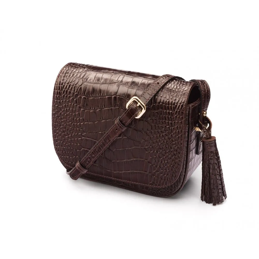 Clarice Tassel Bag - Brown Croc