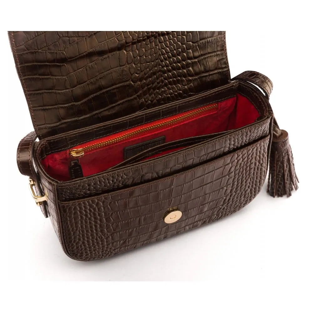 Clarice Tassel Bag - Brown Croc