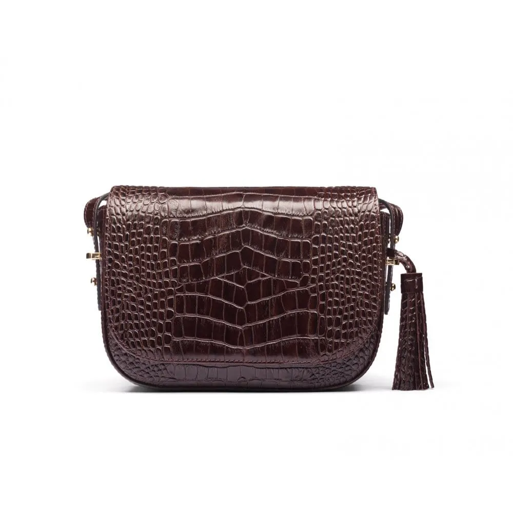 Clarice Tassel Bag - Brown Croc