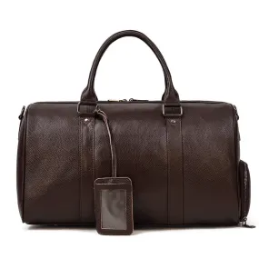 Coffee Men Leather Duffel Bag Large Crazy Horse Leather Travel Bag With Shoe Compartment