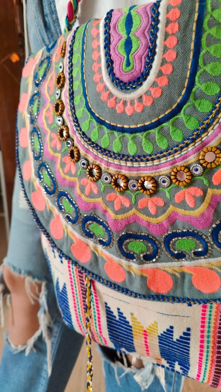 Colorful Jute Beadwork Banjara Handcrafted Embroidery Tote Bag