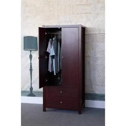 Commodious 2 Magnet Closing Door Wardrobe With Inner Hanging Rail, Cherry Brown.