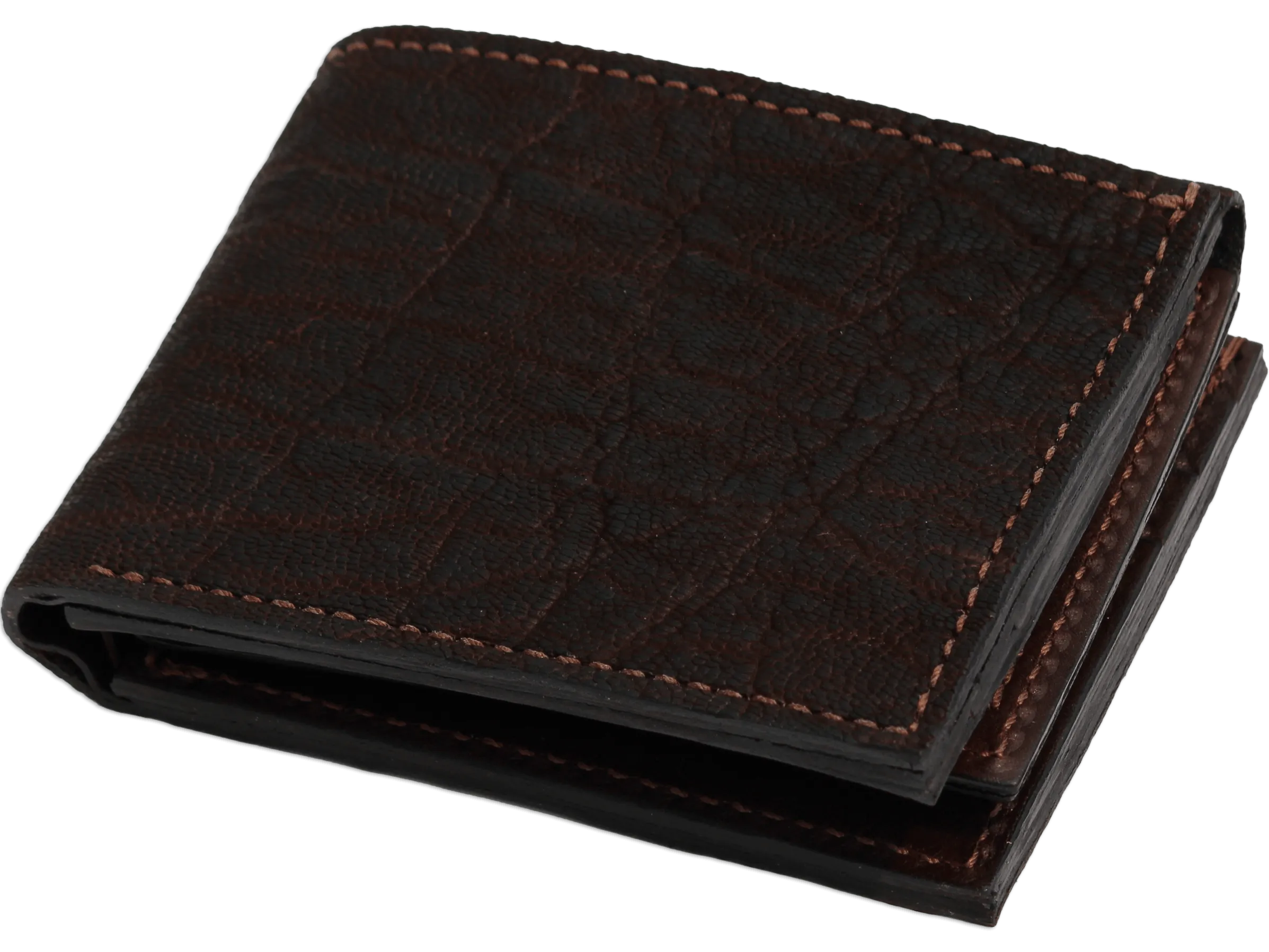 Dark Brown Elephant Luxury Designer Exotic Bifold Wallet With Flip Up ID Window