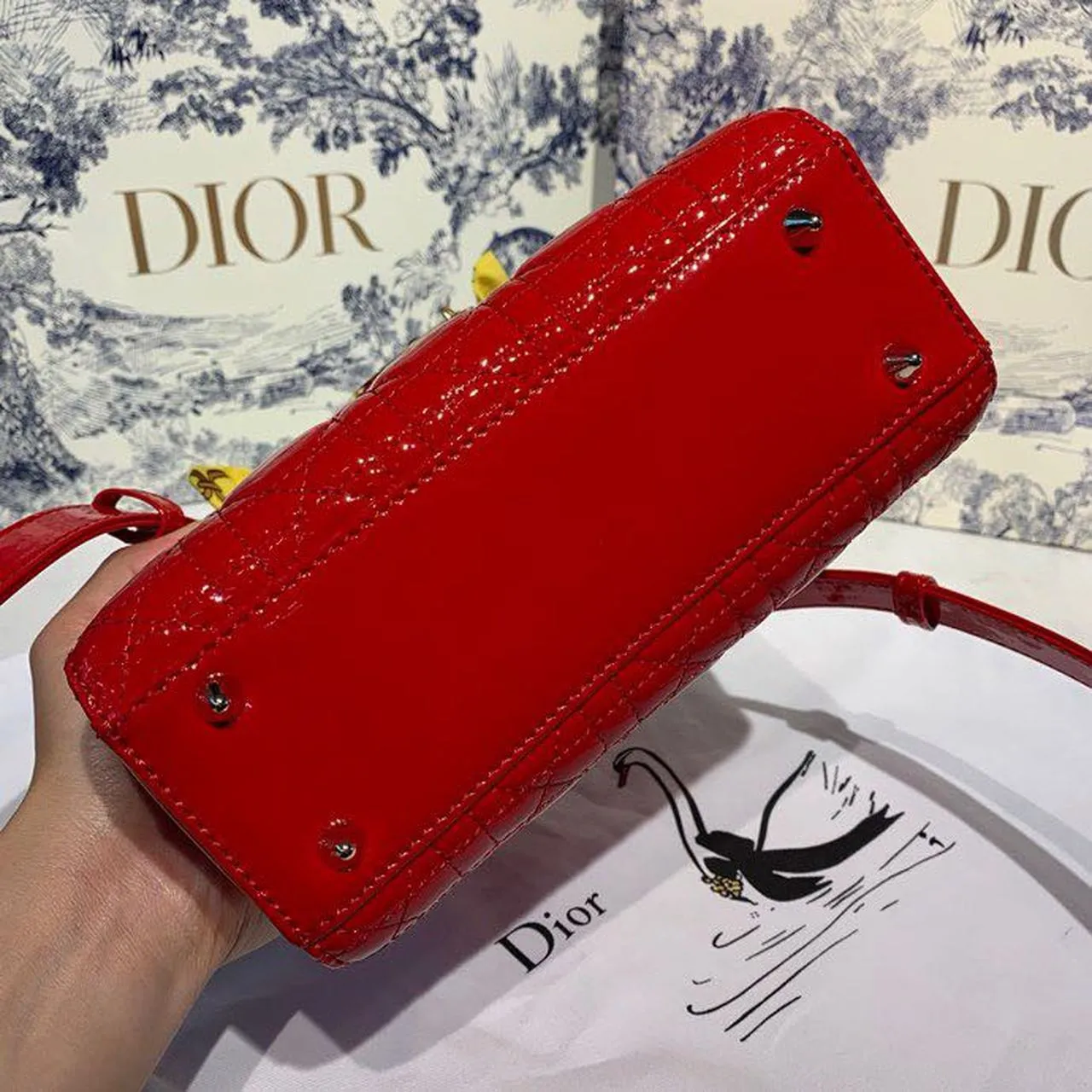 DI Small Lady Bag Gold Toned Hardware Cherry Red Patent For Women 8in/20cm CD M0531OWCB_M323