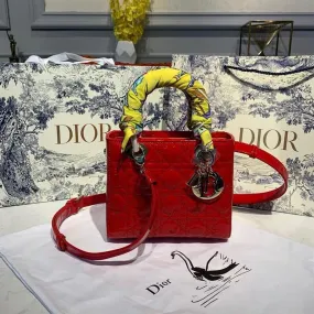 DI Small Lady Bag Gold Toned Hardware Cherry Red Patent For Women 8in/20cm CD M0531OWCB_M323