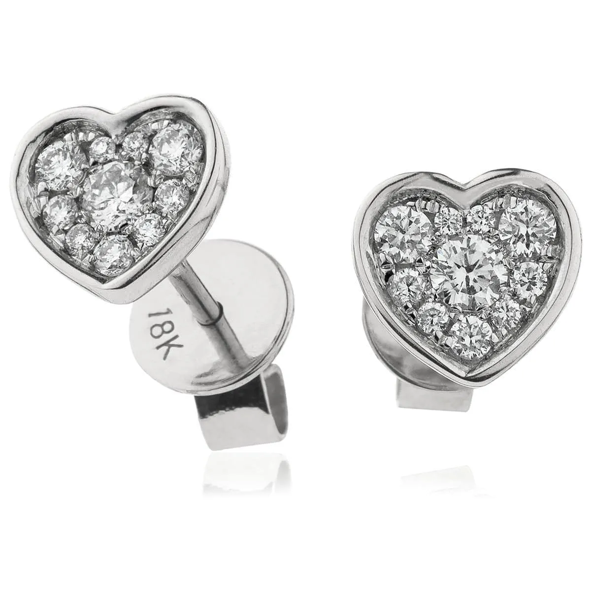 DIAMOND HEART-SHAPED CLUSTER STUD EARRINGS