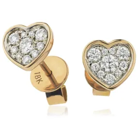DIAMOND HEART-SHAPED CLUSTER STUD EARRINGS