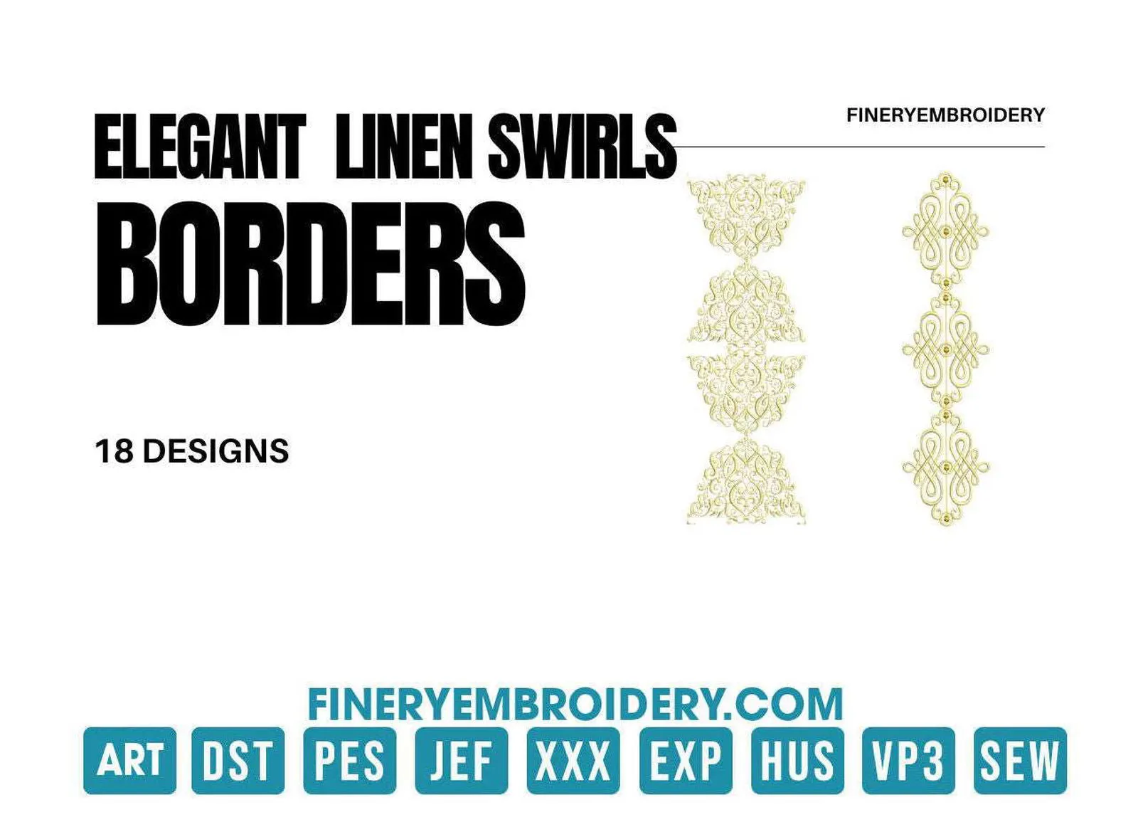 Elegant linen swirls: Embroidery Design Pack